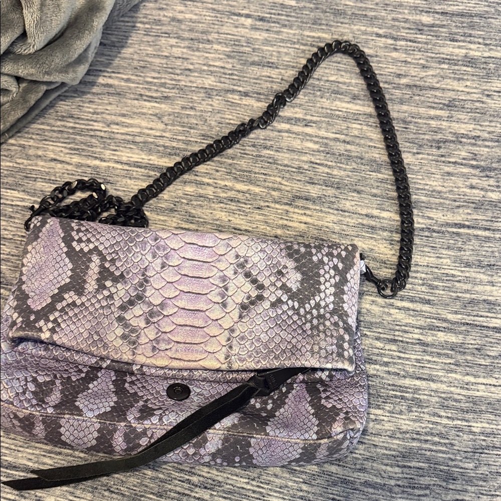 Aimee Kestenberg Purple Snake-Embossed Chain Crossbody Bag
